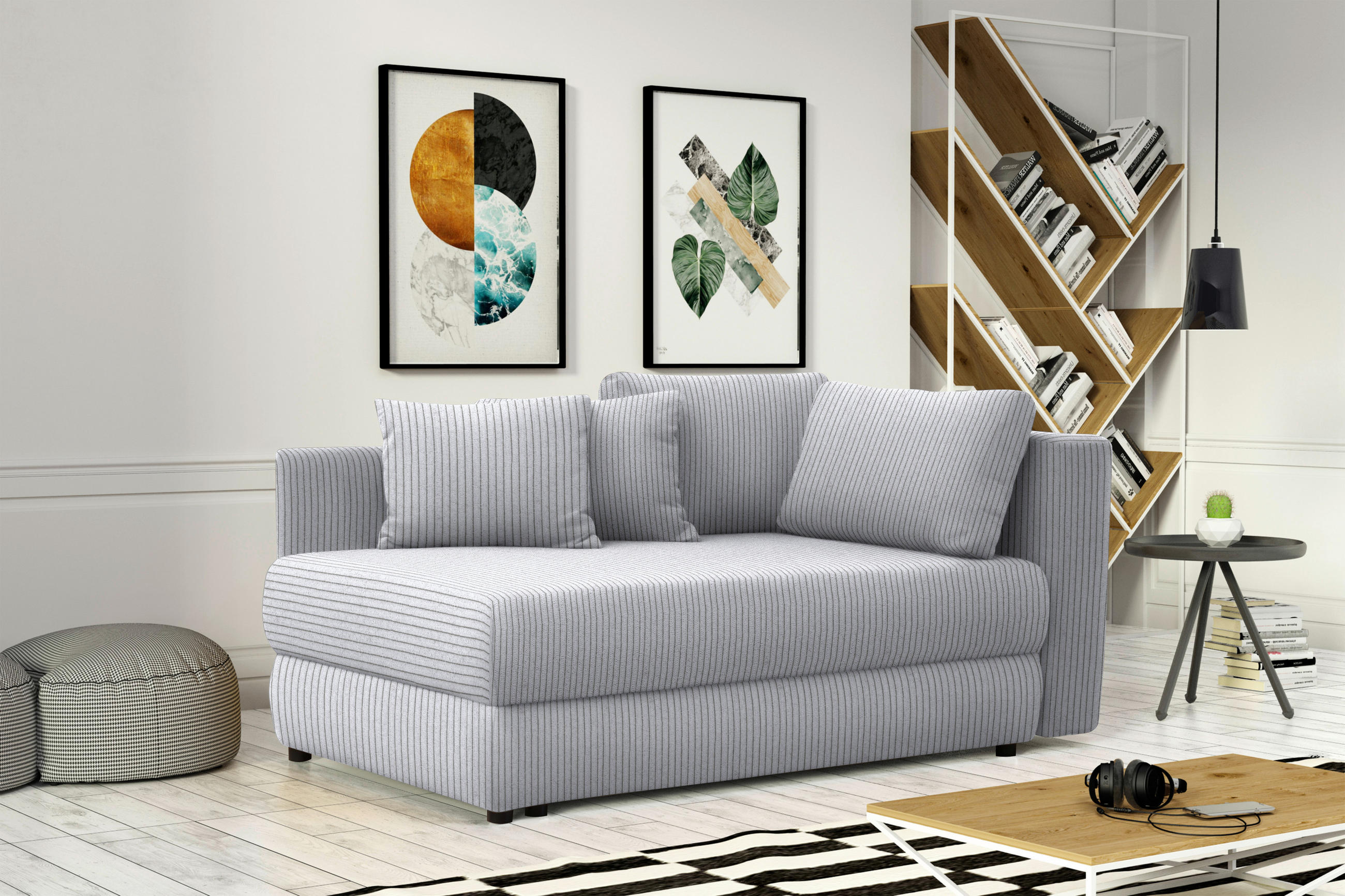 RÉCAMIERE in Cord Hellgrau - Hellgrau/Schwarz, Design, Kunststoff/Textil (171/71-88/93cm) - Cantus