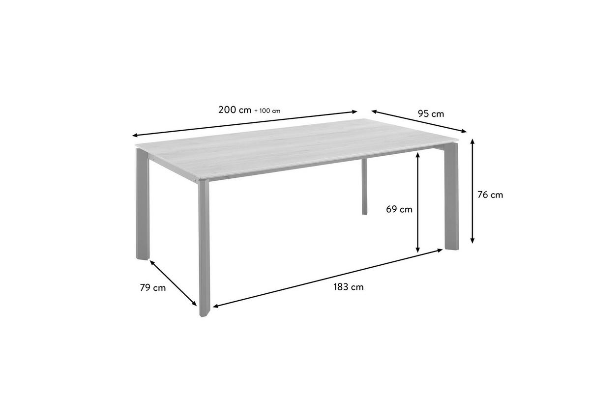 ESSTISCH in Metall, Holzwerkstoff 200-300/95/76 cm  - Eichefarben, Basics, Holzwerkstoff/Metall (200-300/95/76cm) - Celina Home