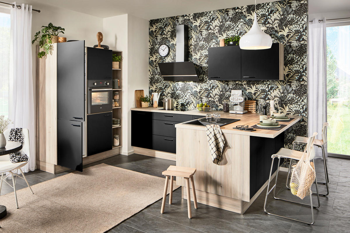 ECKKÜCHE  in Schwarz  - Schwarz, Design, Holzwerkstoff/Metall (150/280/192cm) - Xora