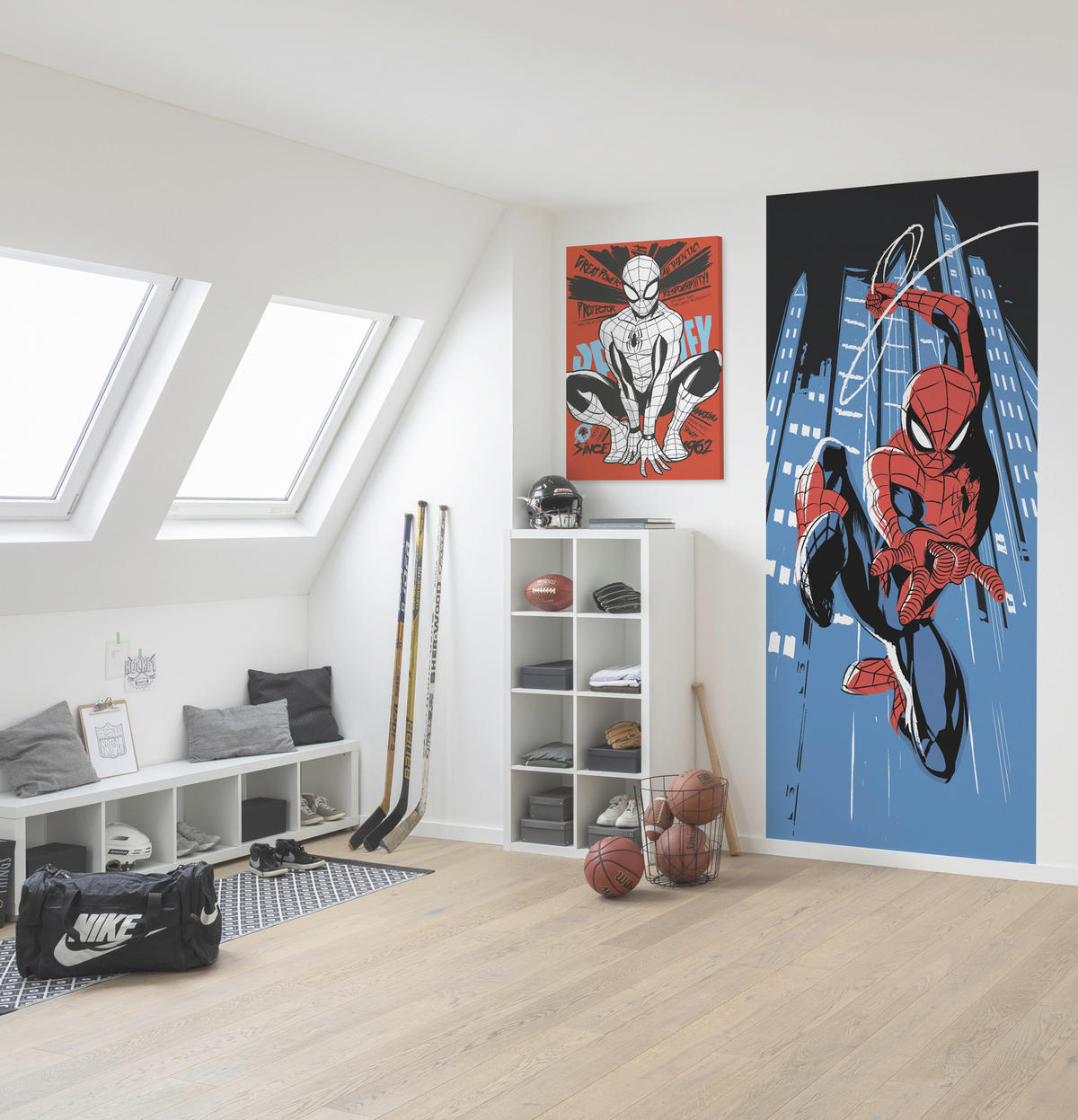 FOTOTAPETE SPIDER-MAN ROOFTOP  - Blau, Design, Textil (100/250cm) - Marvel