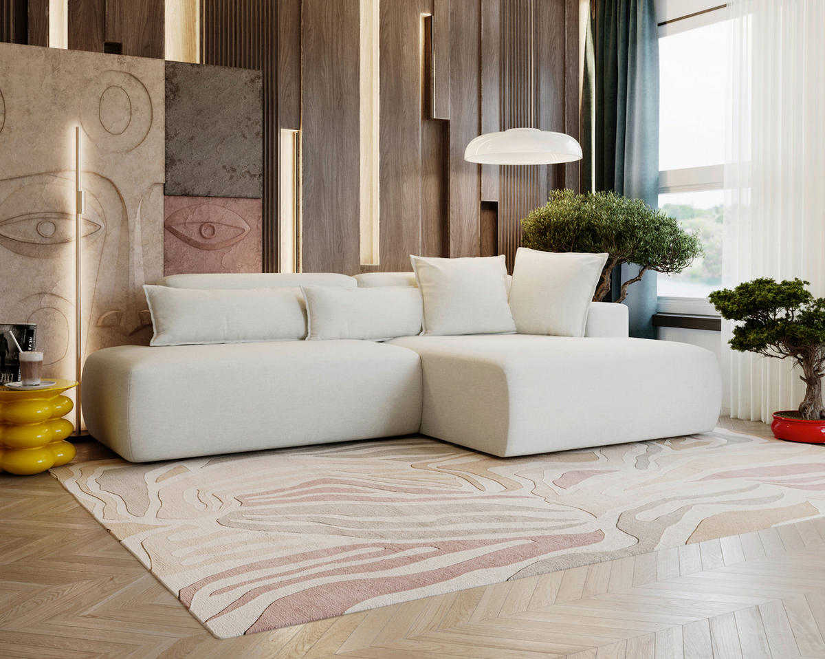 ECKSOFA ARTE Creme Chenille  - Creme/Schwarz, Design, Kunststoff/Textil (284/160cm) - Livetastic