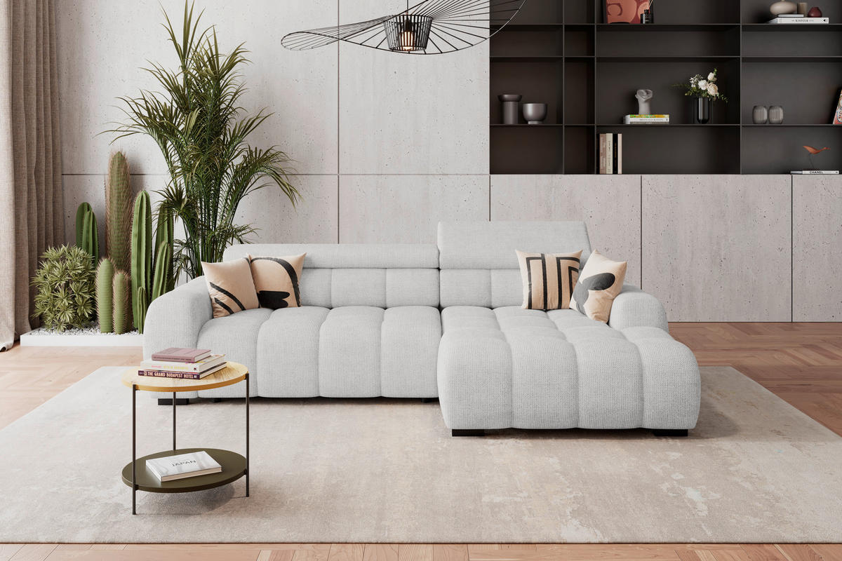 ECKSOFA Greige Webstoff  - Greige/Schwarz, Trend, Kunststoff/Textil (285/168cm) - Livetastic