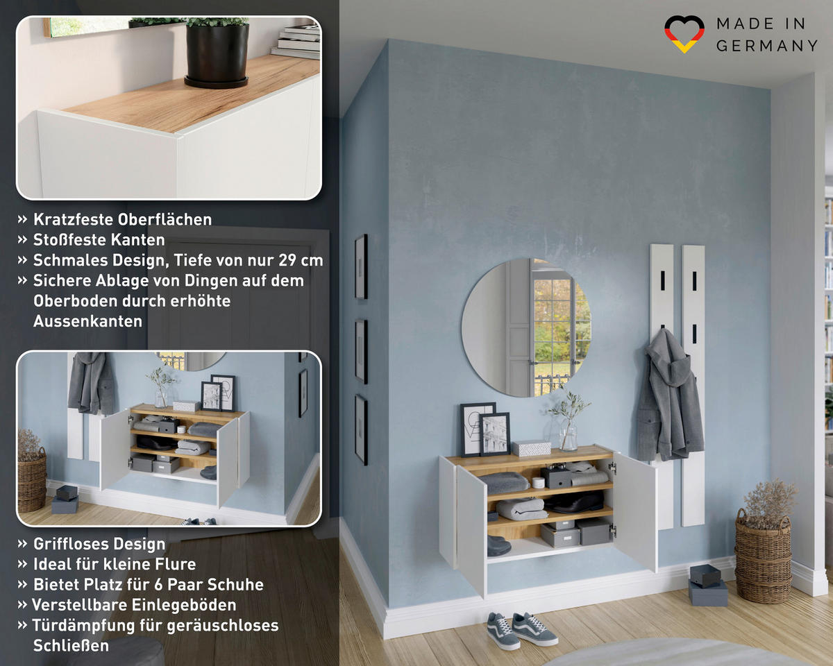 SCHUHSCHRANK Weiß, Eichefarben  - Eichefarben/Weiß, Design, Holzwerkstoff (93/52/29cm)