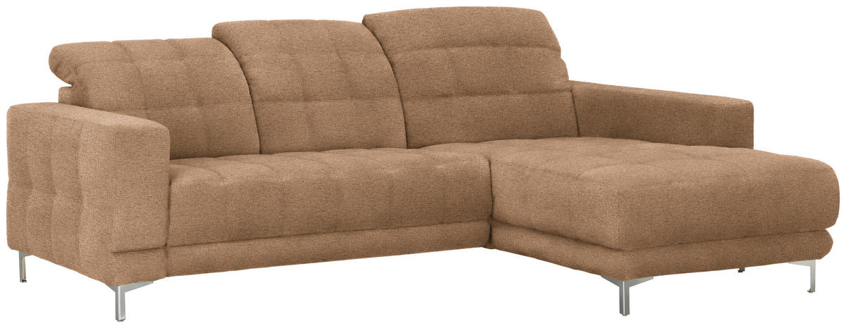 ECKSOFA in Webstoff Braun  - Chromfarben/Braun, Design, Textil/Metall (260/187cm) - Xora