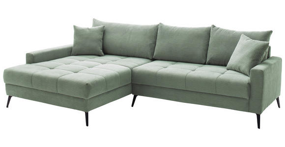 ECKSOFA  in Cord Pastellgrün  173/280 cm  - Pastellgrün/Schwarz, KONVENTIONELL, Textil/Metall (173/280cm) - Hom`in