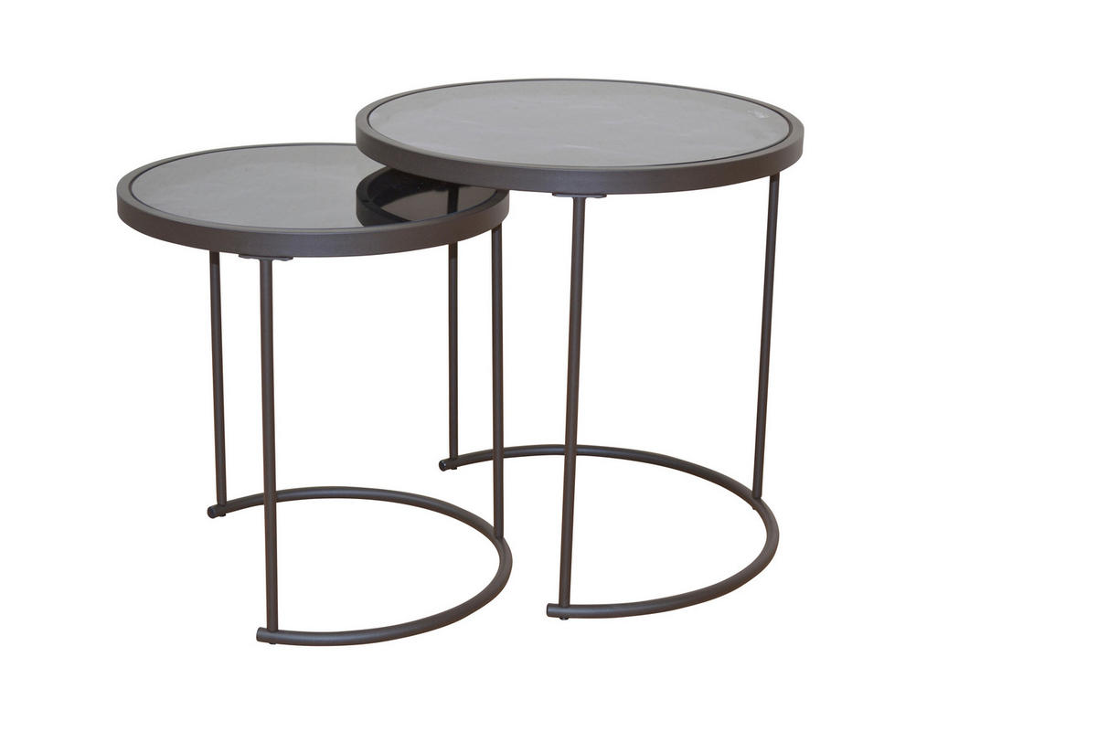 BEISTELLTISCHSET rund Schwarz  - Schwarz/Braun, Design, Glas/Metall (50/50/50cm) - MID.YOU