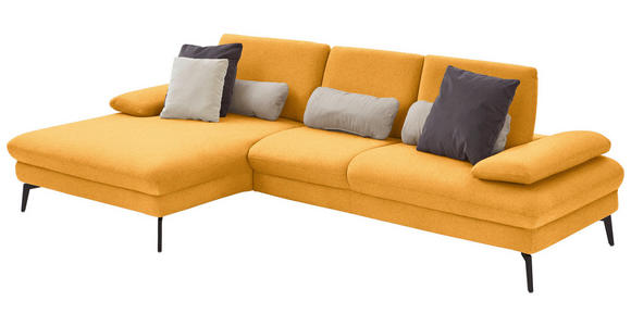 ECKSOFA in Chenille, Mikrofaser Currygelb 157/299 cm - Currygelb/Schwarz, Design, Textil/Metall (157/299cm) - Dieter Knoll