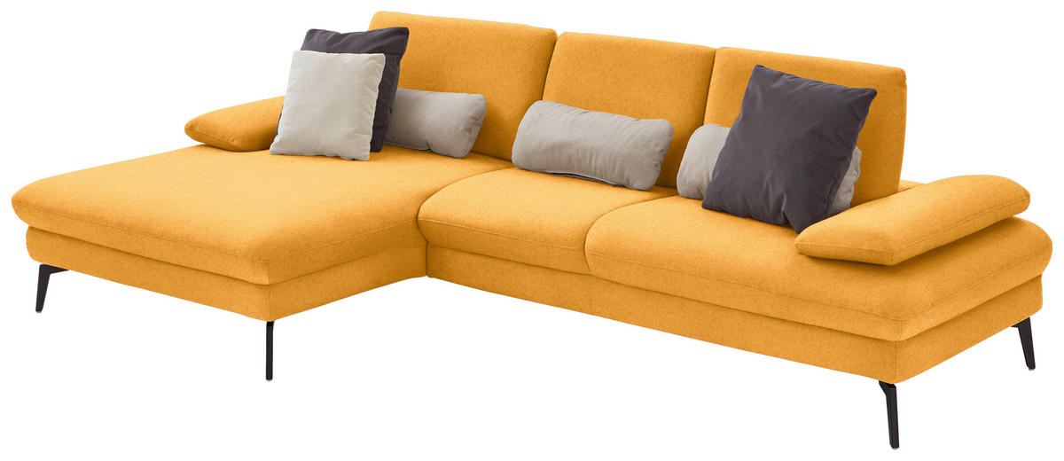 ECKSOFA in Chenille, Mikrofaser Currygelb  - Currygelb/Schwarz, Design, Textil/Metall (157/299cm) - Dieter Knoll