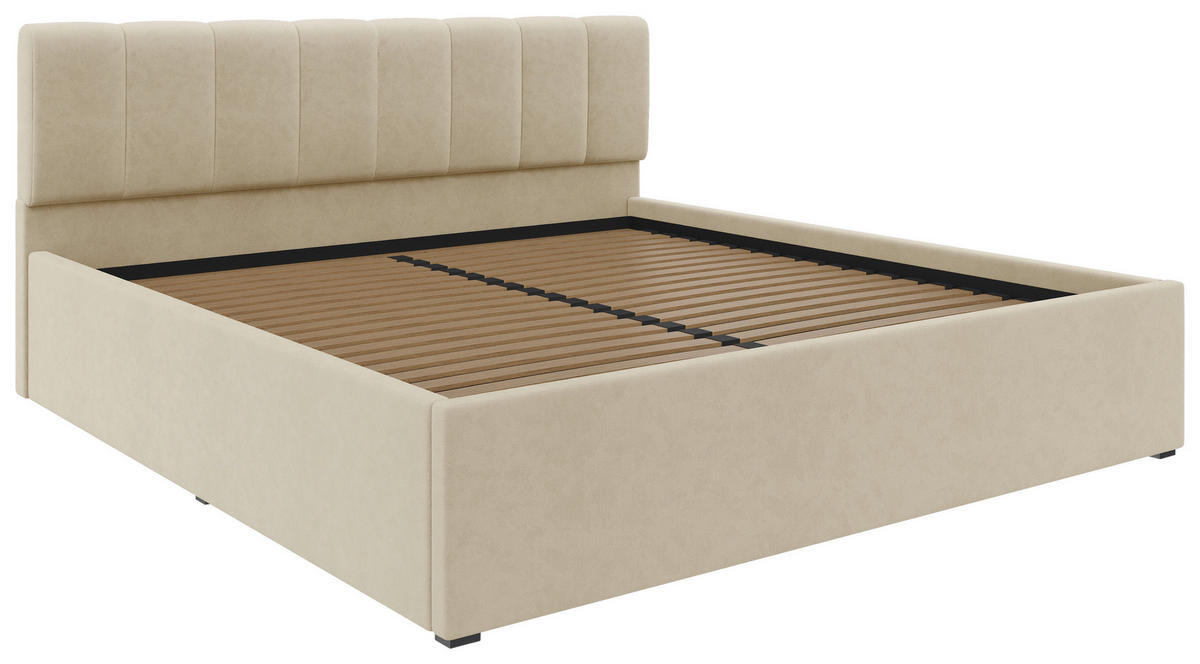 POLSTERBETT 180/200 cm  in Creme  - Creme/Schwarz, Design, Holz/Kunststoff (180/200cm) - Stylife