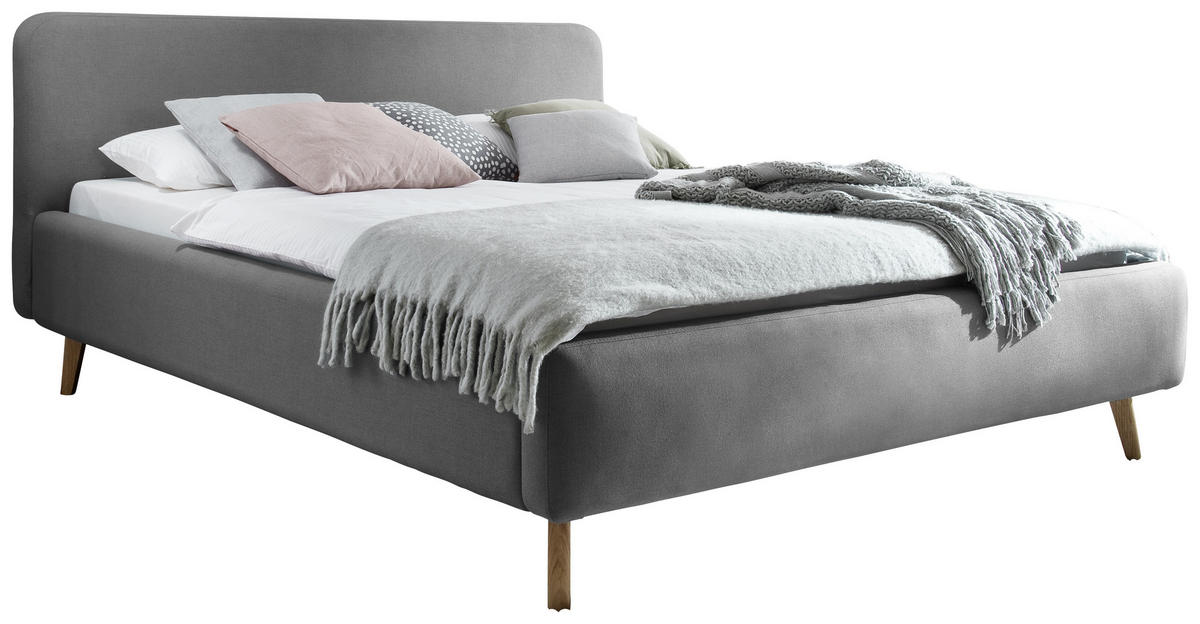 POLSTERBETT 180/200 cm  in Hellgrau  - Eichefarben/Hellgrau, Design, Holz/Textil (180/200cm) - Livetastic