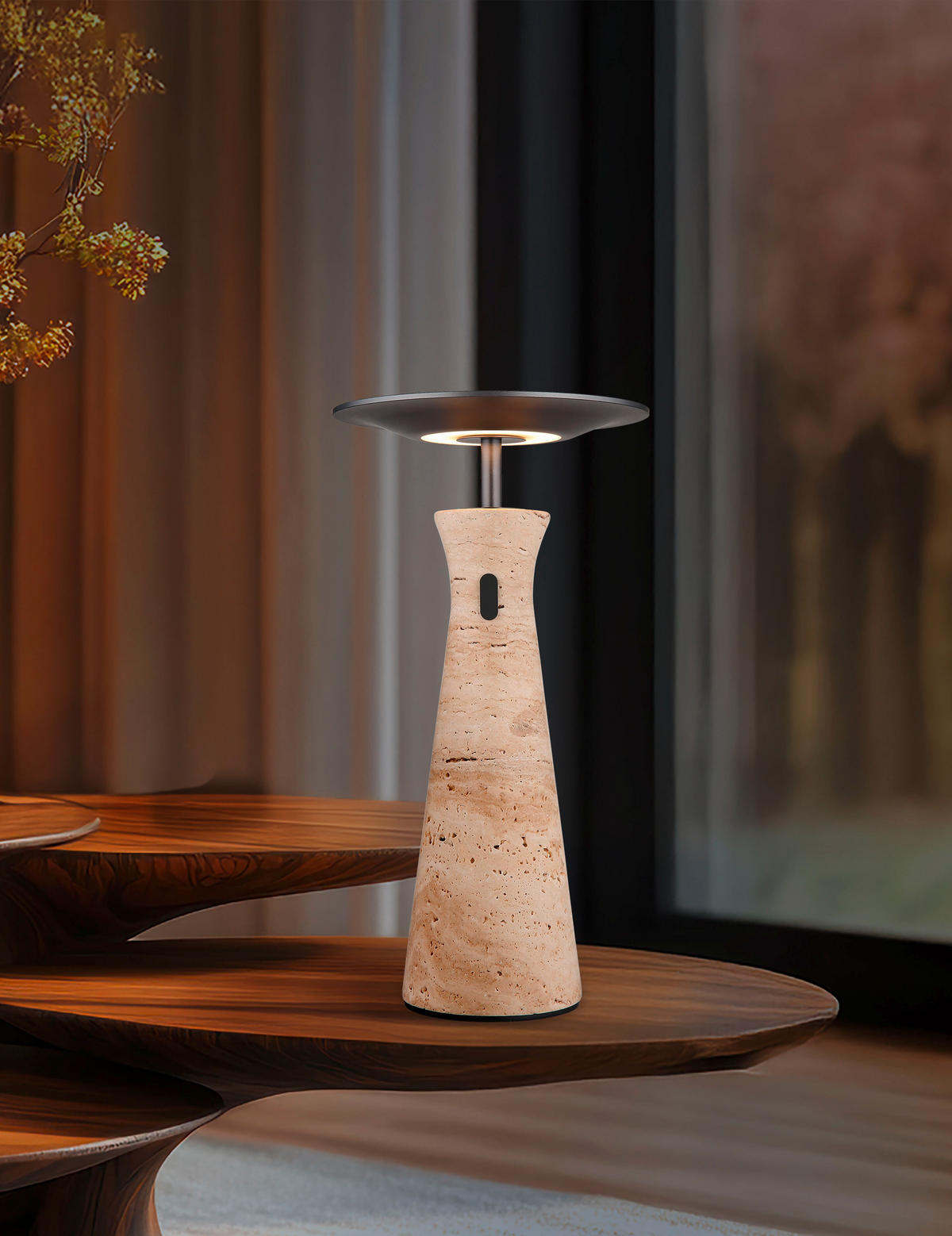 AKKU-TISCHLEUCHTE TRAVERTIN 20/33,6 cm  - Graphitfarben/Weiß, Design, Kunststoff/Stein (20/33,6cm)