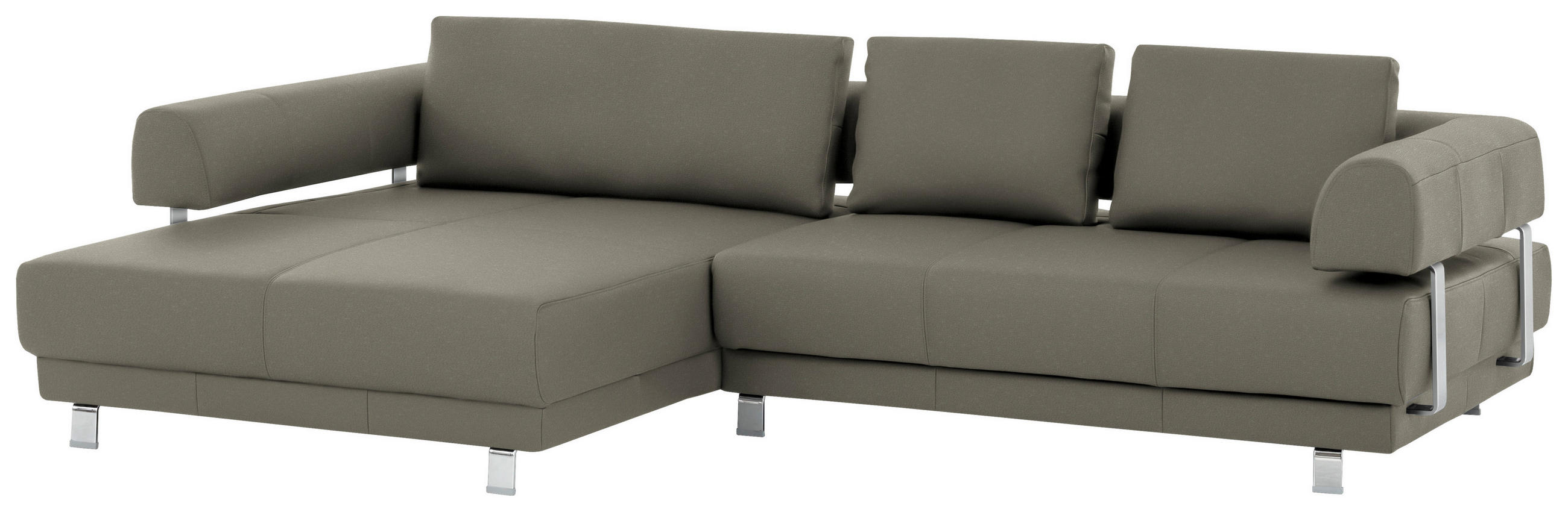ECKSOFA Grau Echtleder  - Grau, Design, Leder/Metall (188/307cm) - Stylife