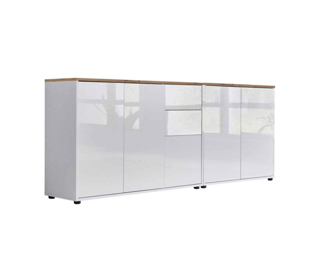 Mid.you Sideboard Mailand Set 10 Weiß, Eiche Artisan, Weiß Hochglanz 184.5x73x33 cm
