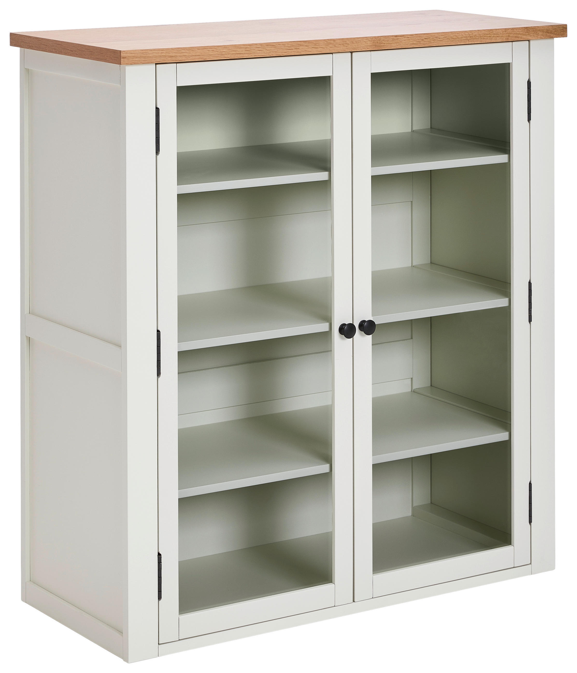 VITRINE in furniert, massiv Eiche, Kiefer Klar, Naturfarben, Weiß  - Klar/Silberfarben, LIFESTYLE, Glas/Holz (100/107/43cm) - MID.YOU