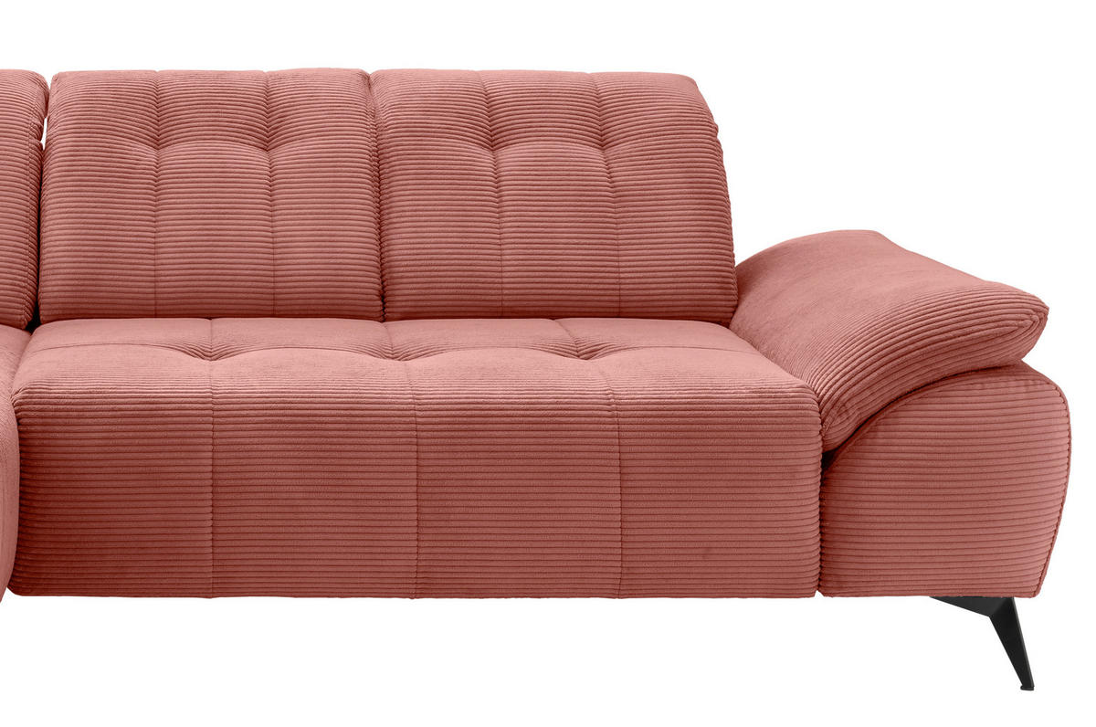 ECKSOFA FIORE Koralle Cord Kopfteilverstellung, Sitzvorzug  - Koralle/Schwarz, MODERN, Textil/Metall (180/280cm) - Livetastic