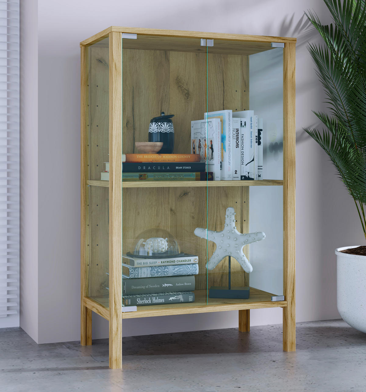 VITRÍNA, čiré, medový dub, 60/80/35 cm - černá/čiré, Design, kompozitní dřevo/plast (60/80/35cm) - Livetastic