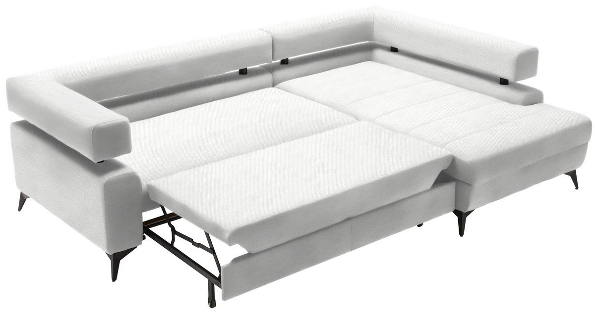 ECKSOFA in Chenille Weiss  - Weiss/Schwarz, Konventionell, Textil/Metall (265/184cm) - Hom`in