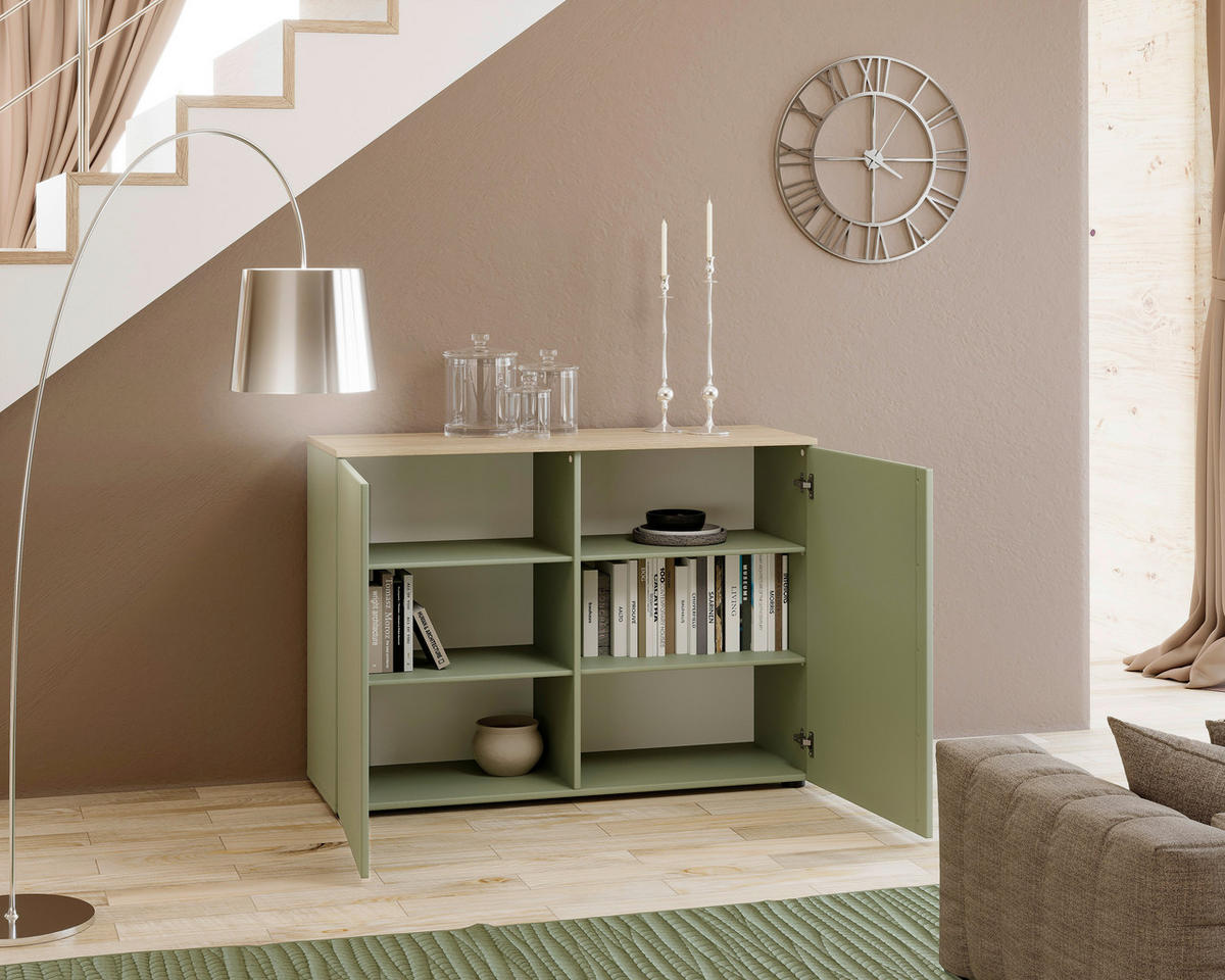 SIDEBOARD  120,2/89/43 cm  - grön/svart, Design, metall/trämaterial (120,2/89/43cm) - Voleo