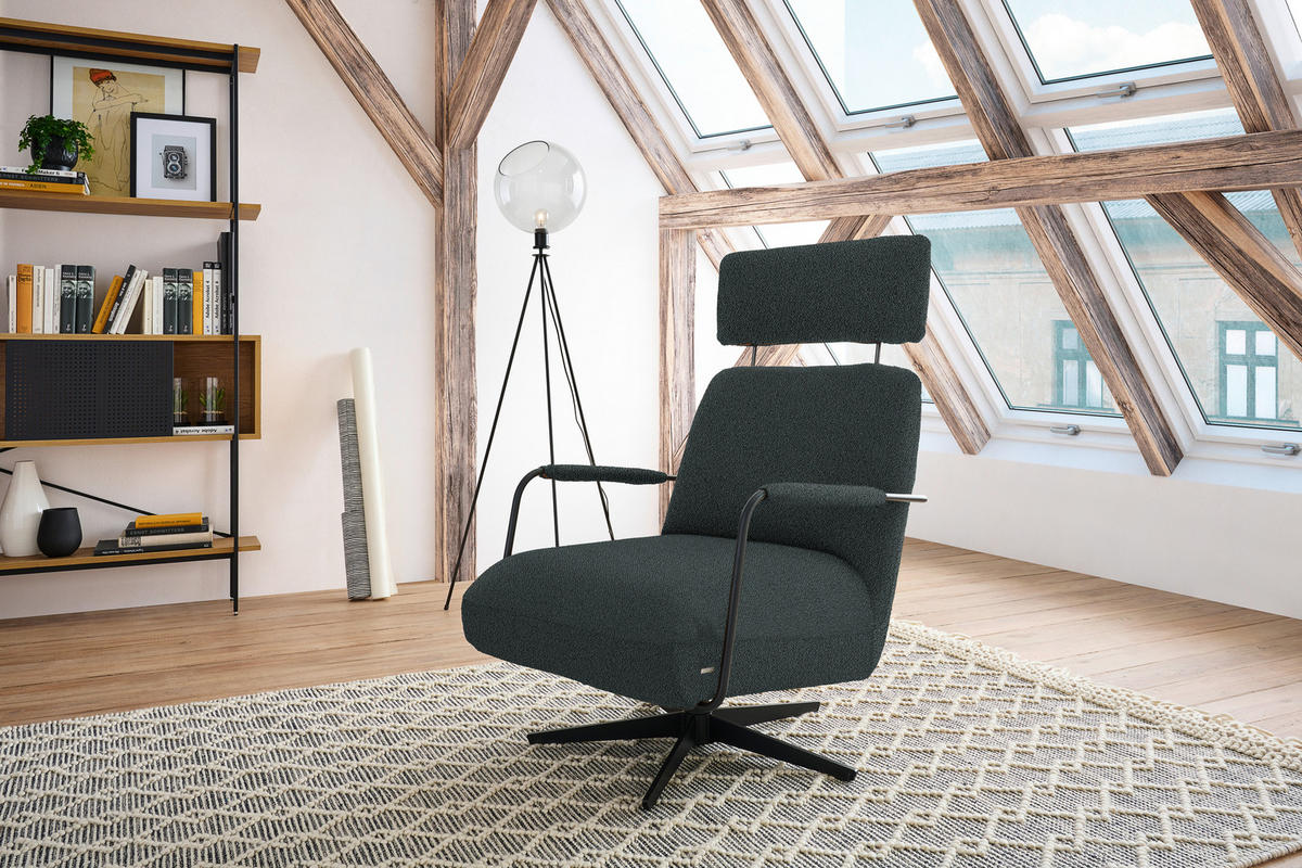 SESSEL in Flachgewebe, Bouclé Anthrazit  - Anthrazit/Schwarz, Design, Textil/Metall (71/103/91cm) - Koinor