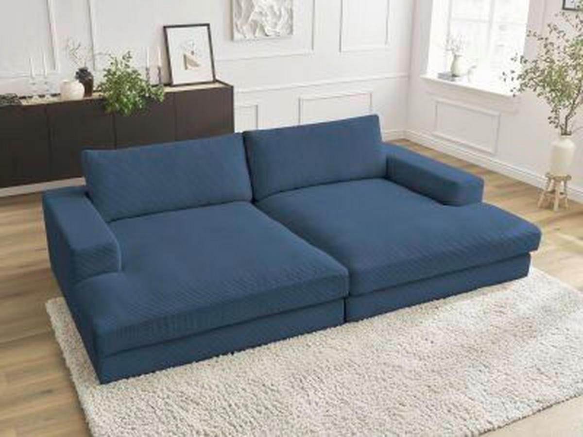 BIGSOFA LEONARD Cord Dunkelblau  - Schwarz/Dunkelblau, MODERN, Kunststoff/Textil (234/77/159cm)