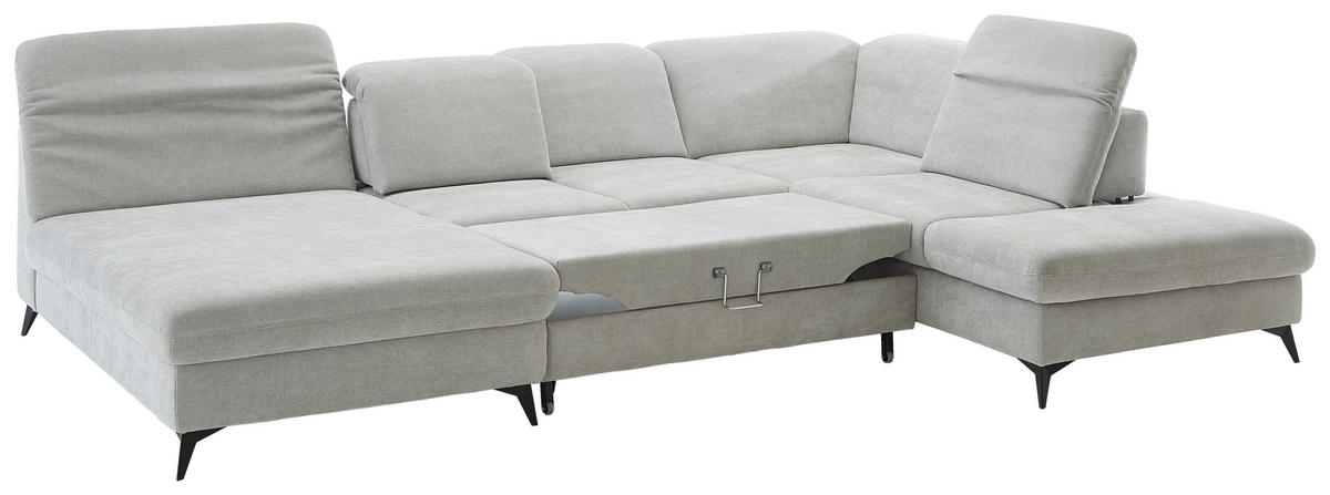 WOHNLANDSCHAFT in Chenille Silberfarben  - Silberfarben/Schwarz, Design, Textil/Metall (198/369/255cm) - Beldomo Style