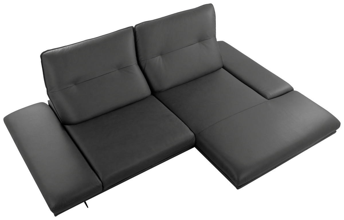 ECKSOFA 235/160 cm  in Echtleder Dunkelgrau Rücken echt, Armteilverstellung, Kopfteilverstellung, Sitztiefenverstellung  235/160 cm  - Dunkelgrau/Schwarz, Design, Leder/Metall (235/160cm) - Celina Home