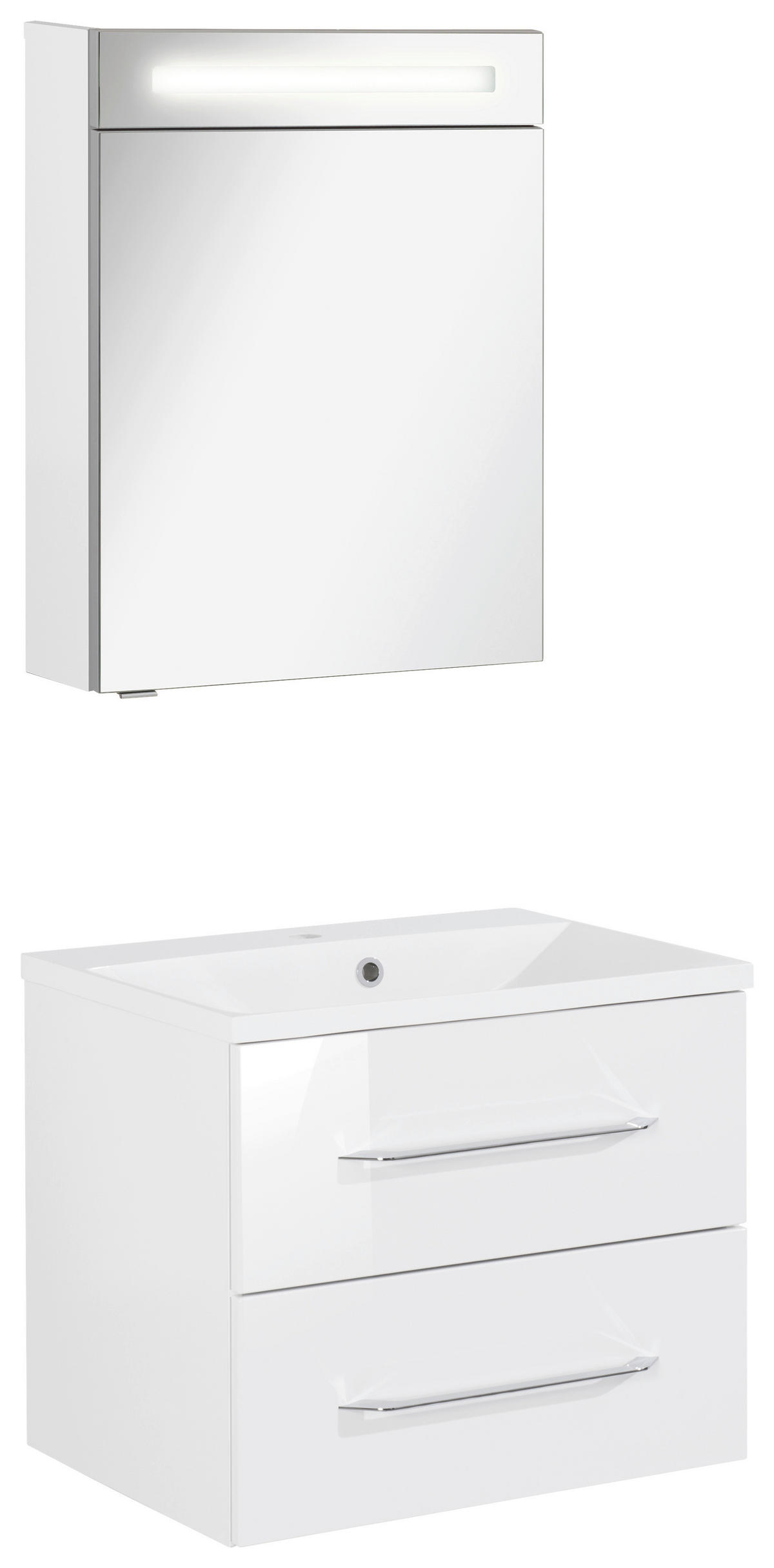 BADEZIMMER 3-teilig  in 60 cm  - Chromfarben/Weiß Hochglanz, MODERN, Glas/Holzwerkstoff (60cm) - MID.YOU