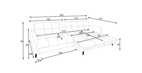 ECKSOFA Blau Flachgewebe, Leinenoptik - Blau/Schwarz, Design, Textil/Metall (242/170cm) - Xora