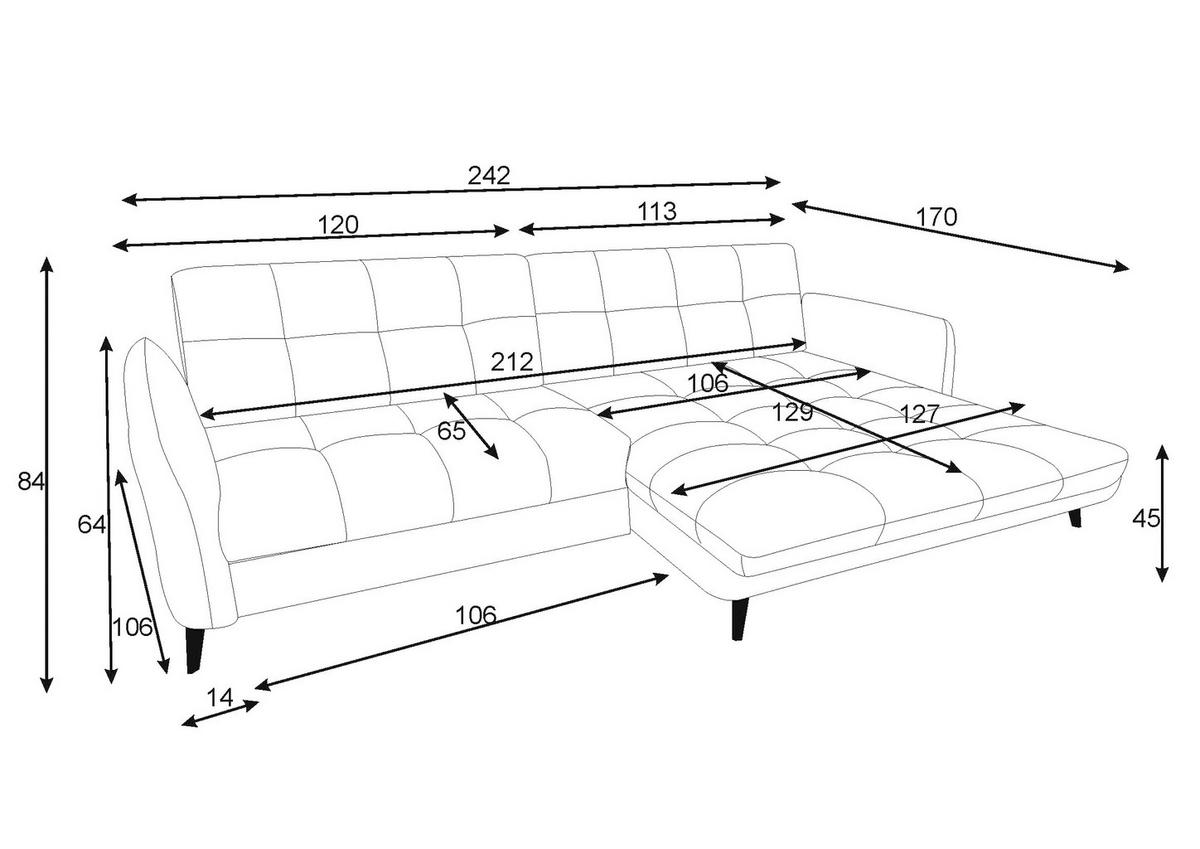 ECKSOFA in Flachgewebe, Leinenoptik Currygelb  - Currygelb/Schwarz, Design, Textil/Metall (242/170cm) - Xora