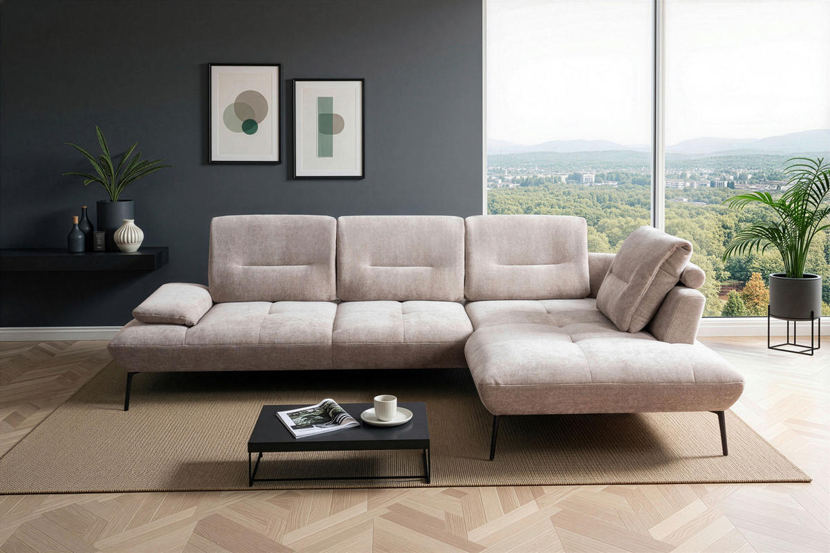 ECKSOFA  in Chenille Taupe  320/190 cm  - Taupe/Schwarz, Design, Textil/Metall (320/190cm) - Moderano