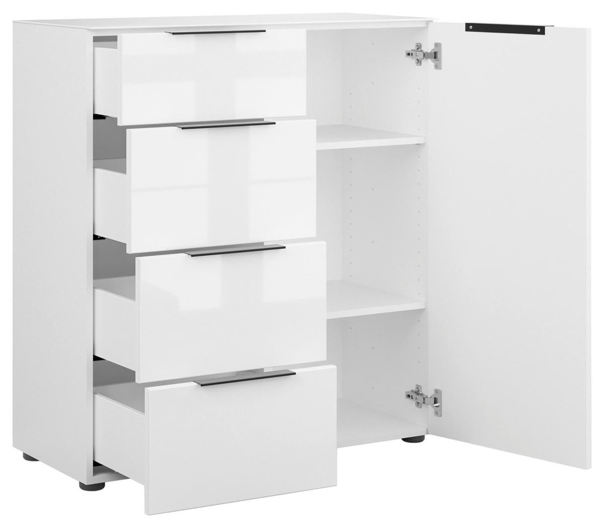 KOMMODE Style  in 90/99/40 cm  - Weiß Hochglanz/Schwarz, Basics, Glas/Holzwerkstoff (90/99/40cm)