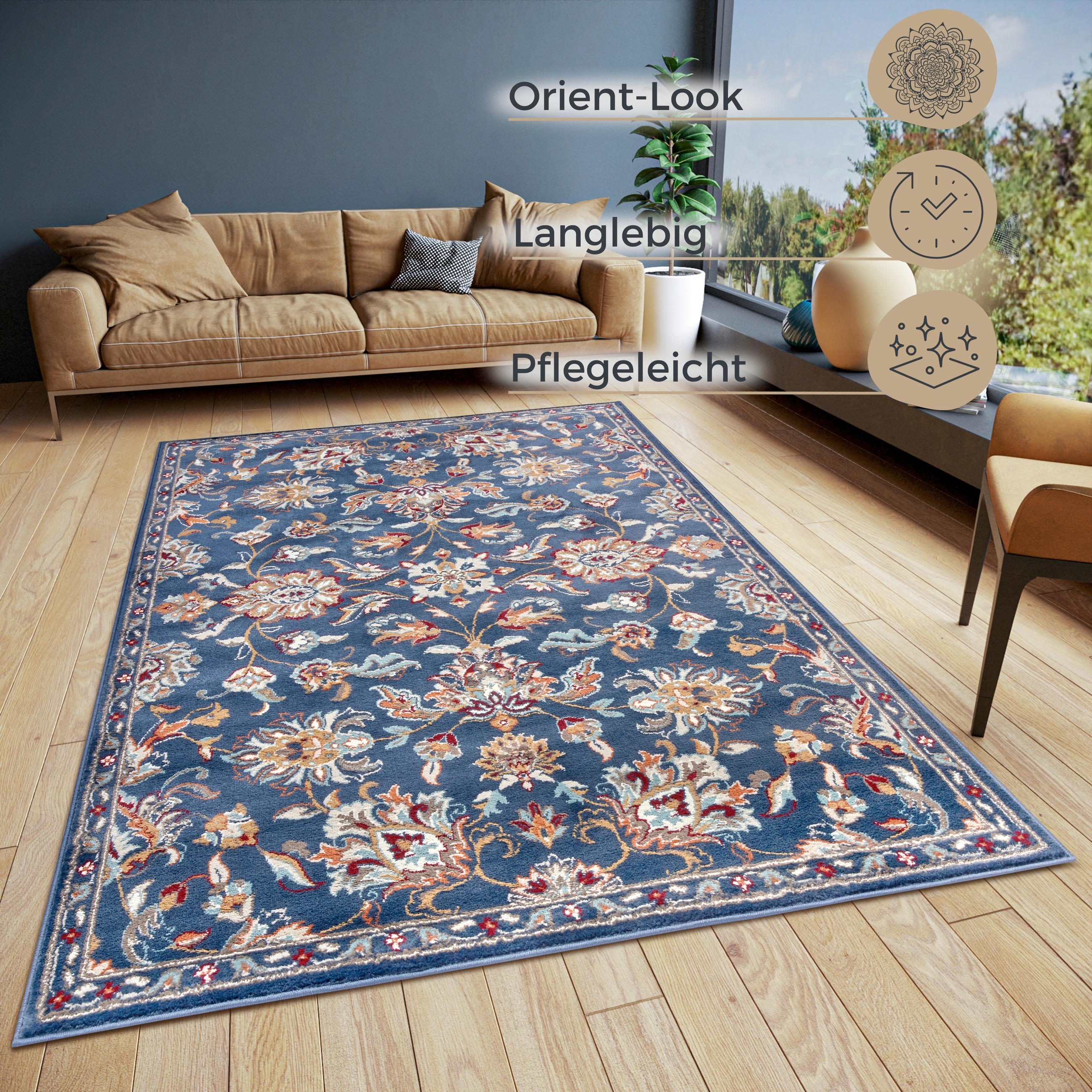 FLACHWEBETEPPICH 57/90 cm Luxor Blau, Multicolor  - Blau/Multicolor, Design, Kunststoff/Textil (57/90cm)