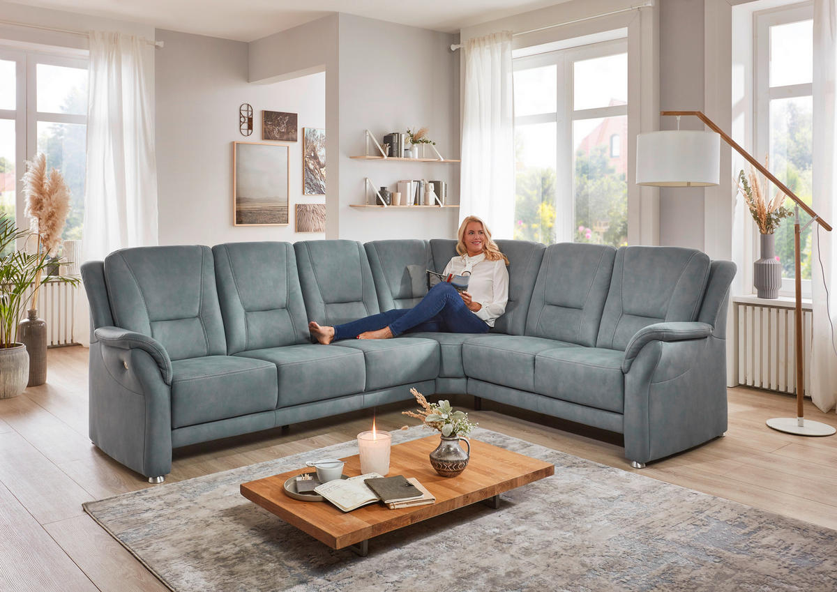 ECKSOFA in Mikrofaser Blaugrau  - Beige/Blaugrau, Konventionell, Textil/Metall (223/275cm) - Beldomo Comfort