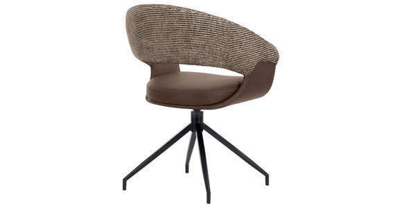 ARMLEHNSTUHL  automatische Rückholfunktion, Sitzfläche 360° drehbar Mikrofaser, Webstoff  - Schwarz/Braun, Design, Textil/Metall (60/83/62cm) - Novel