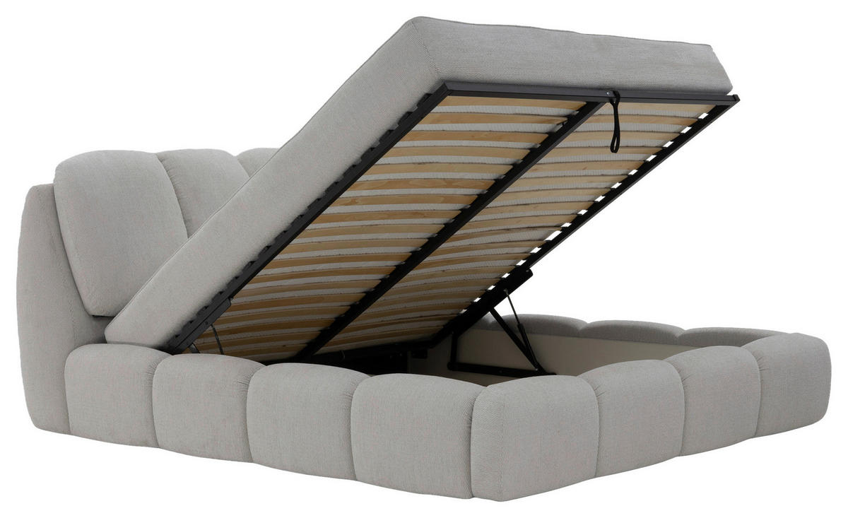 POLSTERBETT 180/200 cm,  in Silberfarben, gepolstertes Kopfteil, Lattenrost, Bettkasten,  - Silberfarben/Schwarz, Design, Holz/Kunststoff (180/200cm) - Chameo