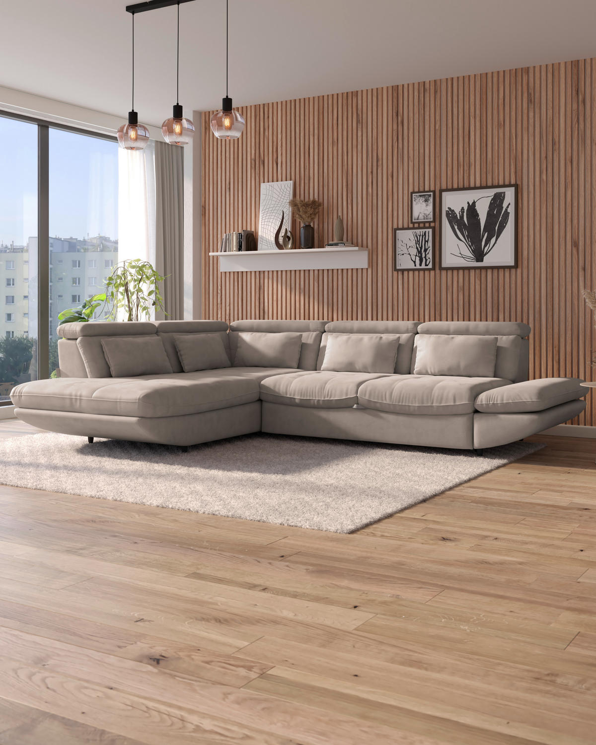 WOHNLANDSCHAFT Beige Webstoff  - Beige/Schwarz, MODERN, Kunststoff/Textil (233/311cm) - MID.YOU