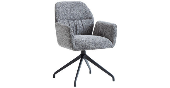 ARMLEHNSTUHL  Sitzfläche 360° drehbar, automatische Rückholfunktion Leinenoptik  - Schwarz/Grau, Design, Textil/Metall (62/89/63cm) - Dieter Knoll