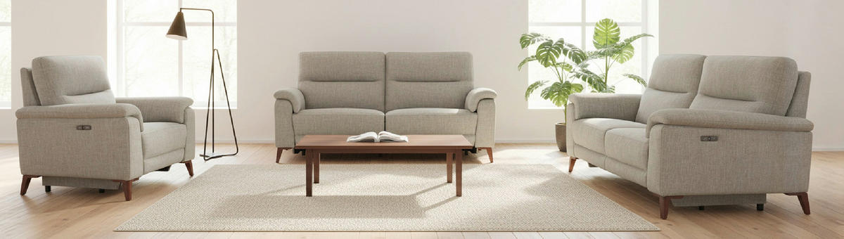 SITZGARNITUR Webstoff Graubraun  - Graubraun/Schwarz, MODERN, Textil/Metall - Livetastic