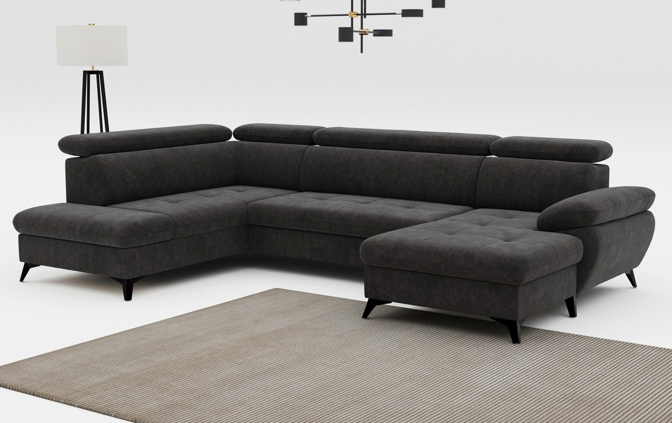 WOHNLANDSCHAFT in Dunkelgrau  - Schlammfarben/Dunkelgrau, Textil/Metall (207/324/166cm) - MID.YOU