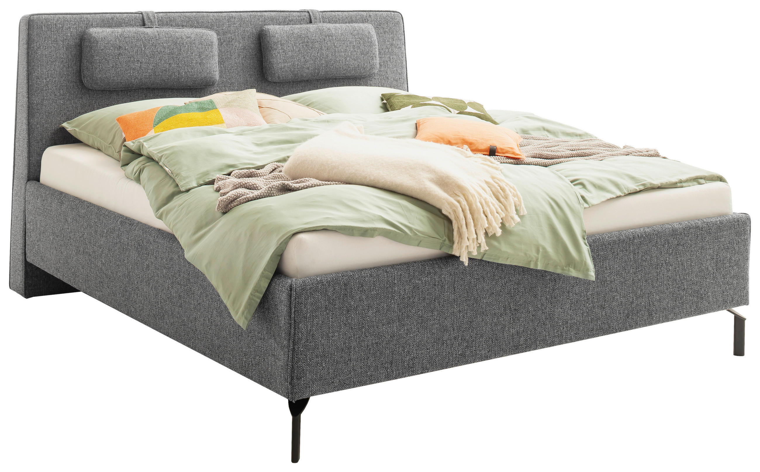 POLSTERBETT Lattenrost, Bettkasten Grau 180/200 cm  - Birkefarben/Buchefarben, Design, Holz/Textil (180/200cm) - Schöner Wohnen