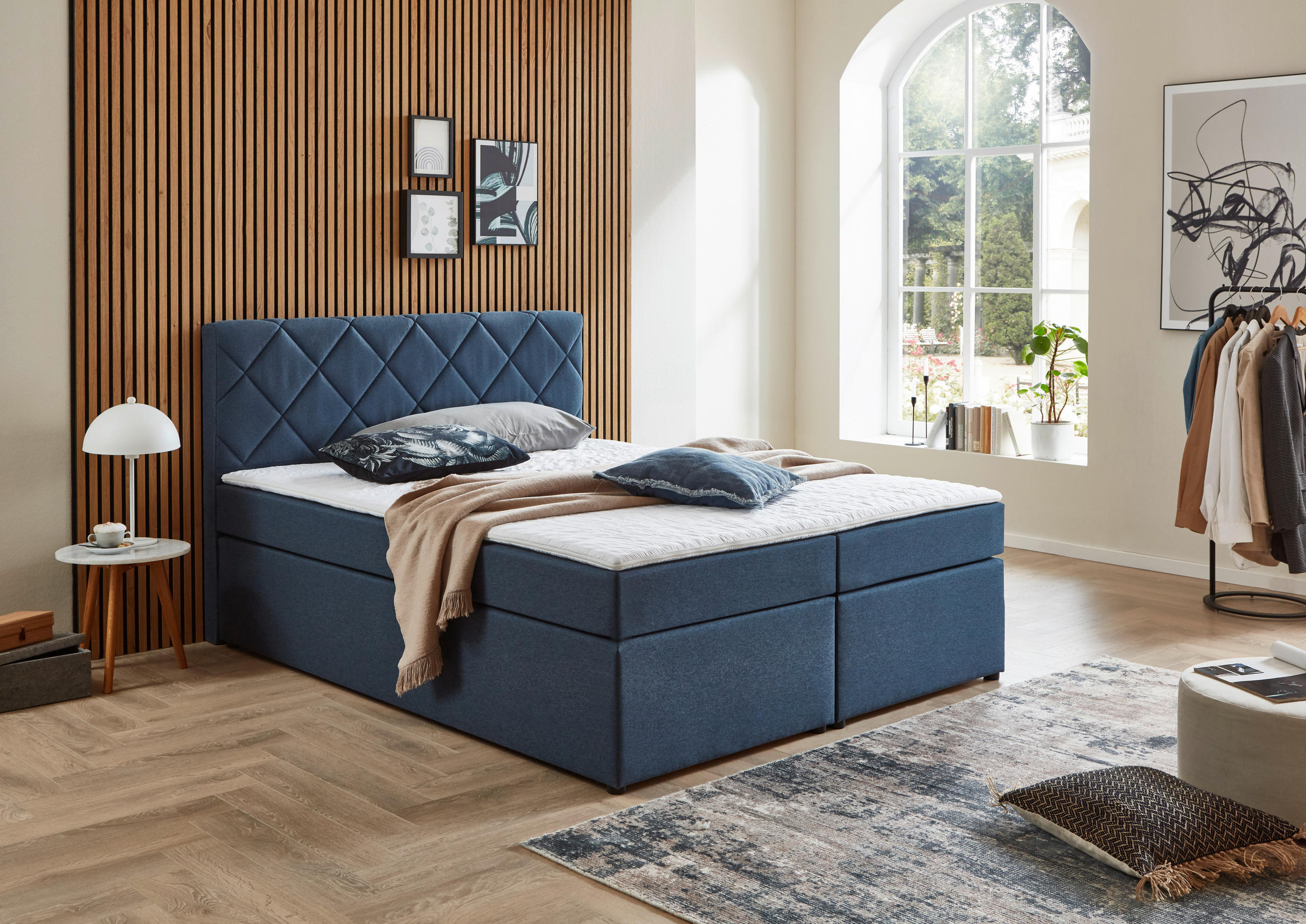 BOXSPRINGBETT 160/200 cm  in Dunkelblau  - Schwarz/Dunkelblau, KONVENTIONELL, Kunststoff/Textil (160/200cm) - Carryhome