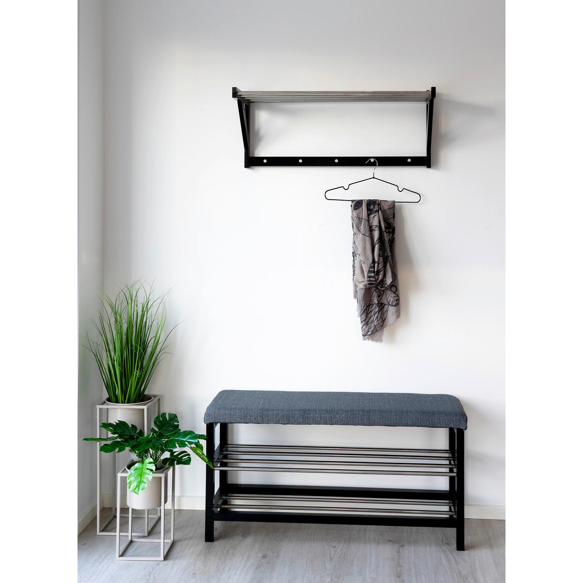 SCHUHBANK Padova  in 100/50/34 cm  - Schwarz/Grau, Design, Holz/Textil (100/50/34cm) - MID.YOU