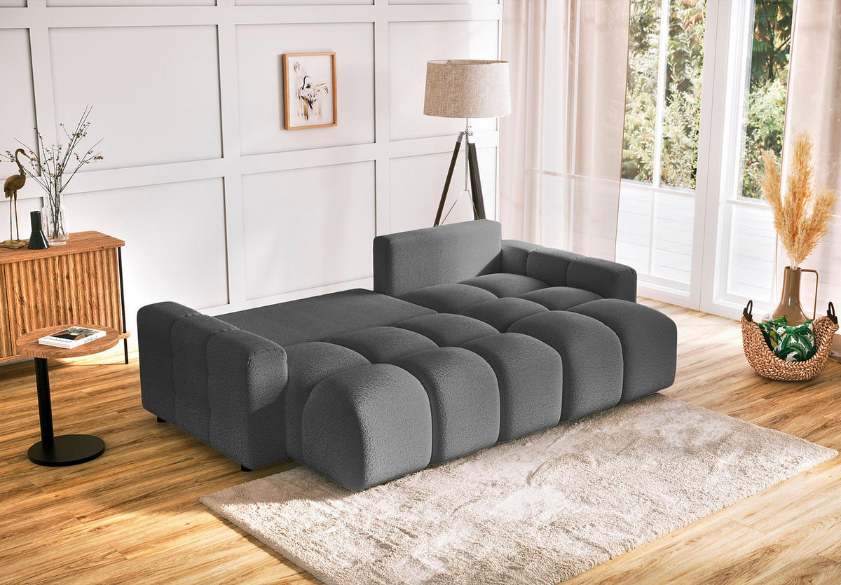 ECKSOFA Luki Grau Bouclé  - Schwarz/Grau, Design, Kunststoff/Textil (233/142cm) - Livetastic