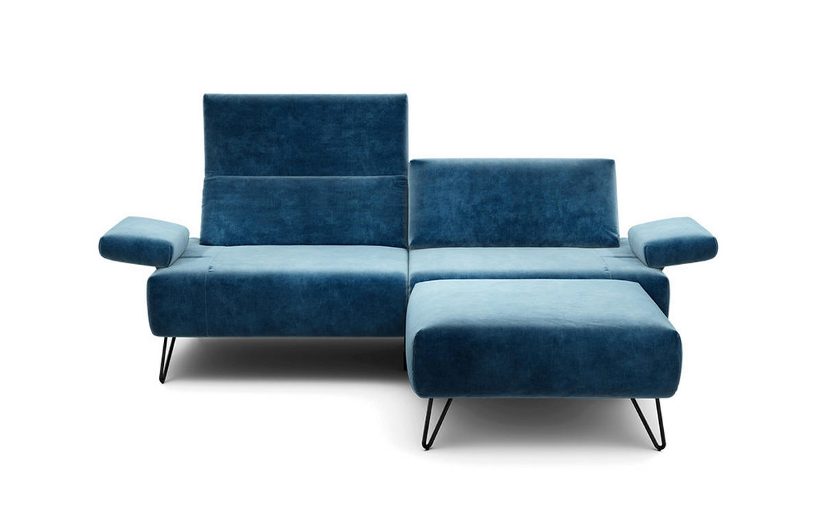 2,5-SITZER Samt Blau  - Blau/Schwarz, Design, Textil/Metall (204-234/85/86-94cm) - SENSOO