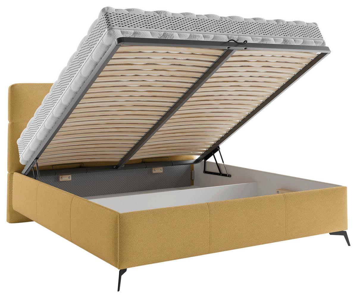 POLSTERBETT 180/200 cm  in Senfgelb  - Senfgelb/Schwarz, Modern, Holz/Textil (180/200cm) - Boxxx