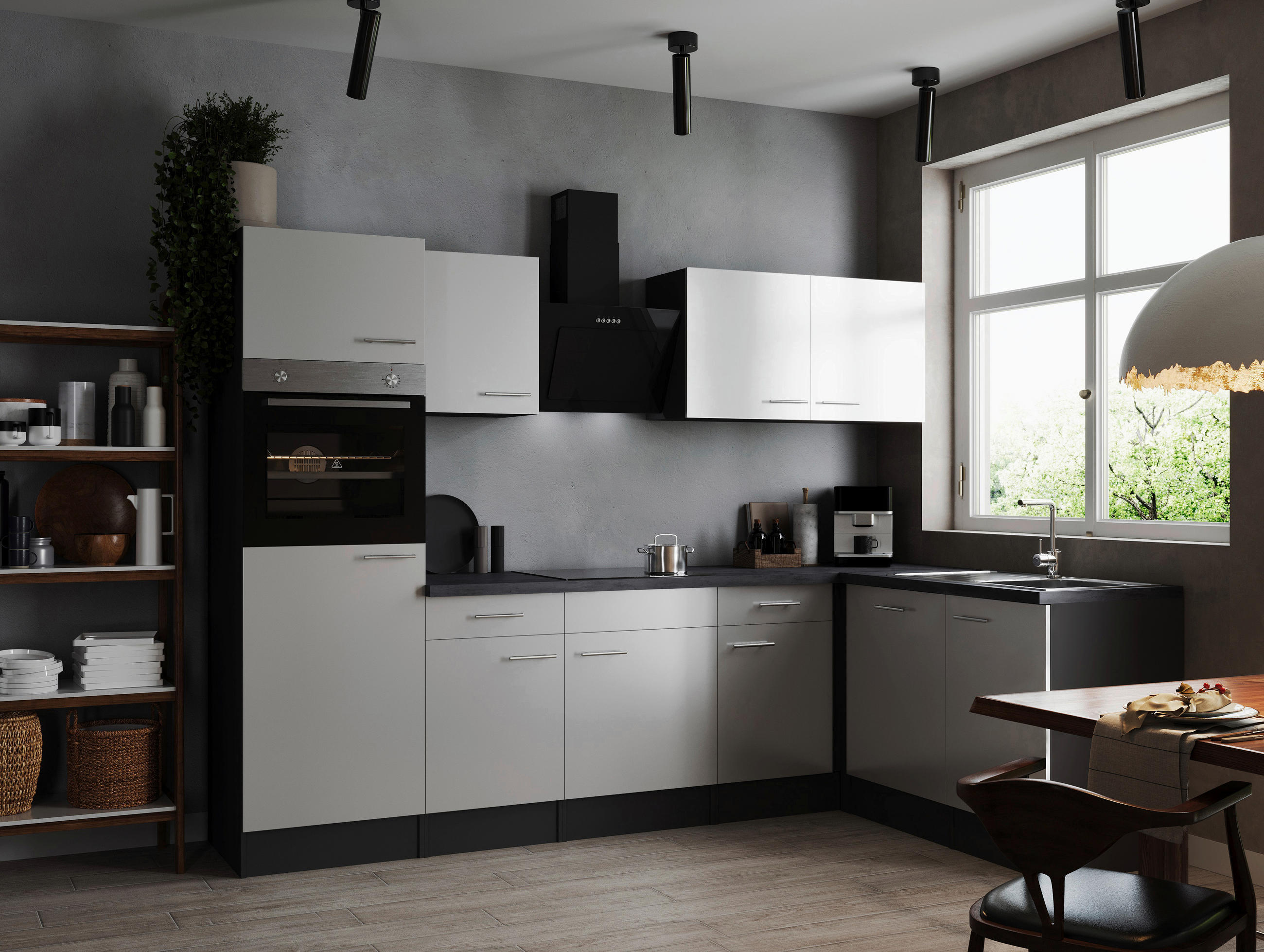 ECKKÜCHE 280/172 cm  in Grau, Weiß  - Silberfarben/Weiß, Design, Holzwerkstoff/Metall (280/172cm) - Respekta