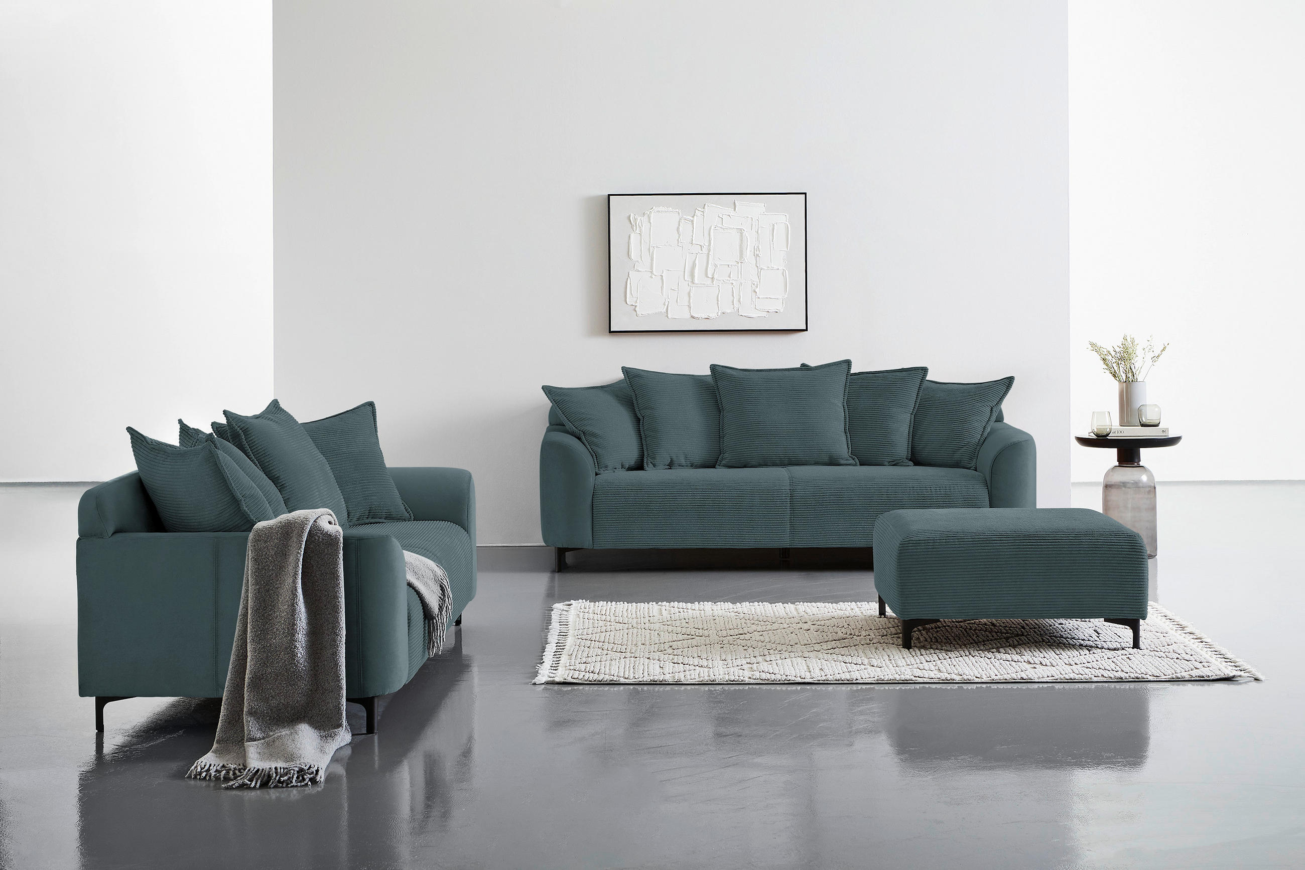 HOCKER in Textil Dunkelgrau  - Dunkelgrau/Schwarz, Konventionell, Textil/Metall (99/46/77cm) - Carryhome