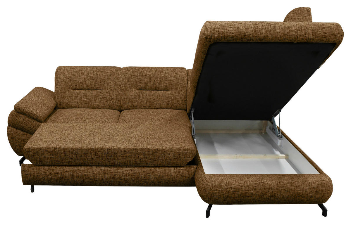 ECKSOFA in Struktur, Plüsch Braun  - Schwarz/Braun, Design, Textil/Metall (274/201cm) - MID.YOU
