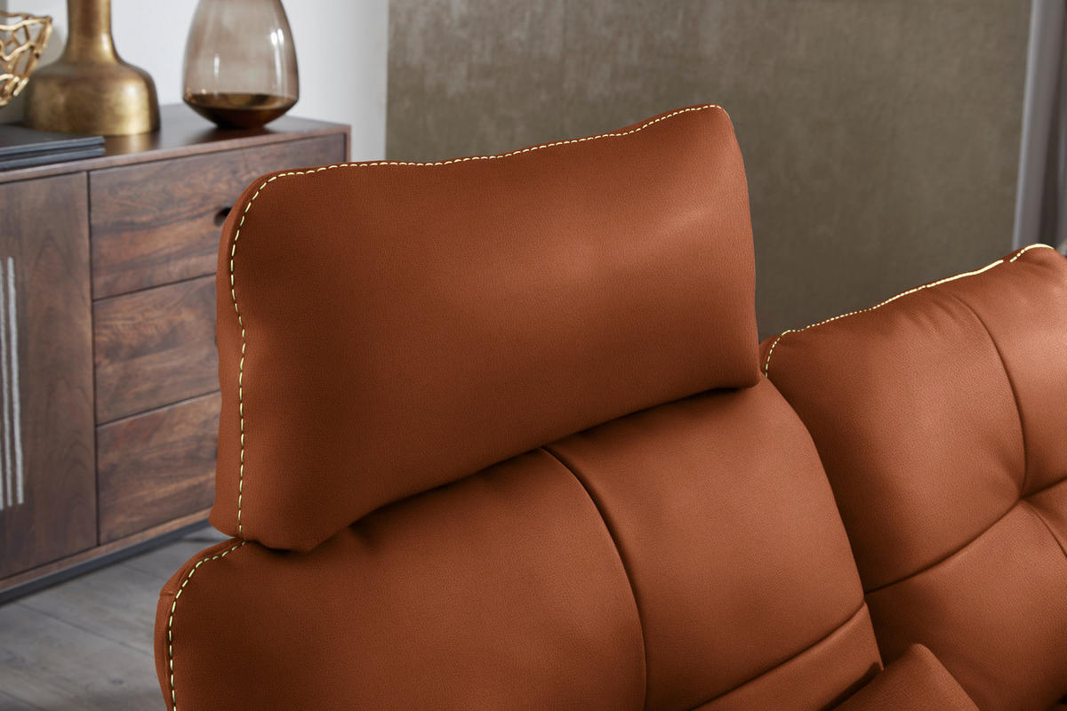 ECKSOFA in Echtleder Cognac  - Cognac/Beige, Design, Leder/Metall (298/298cm) - Chilliano
