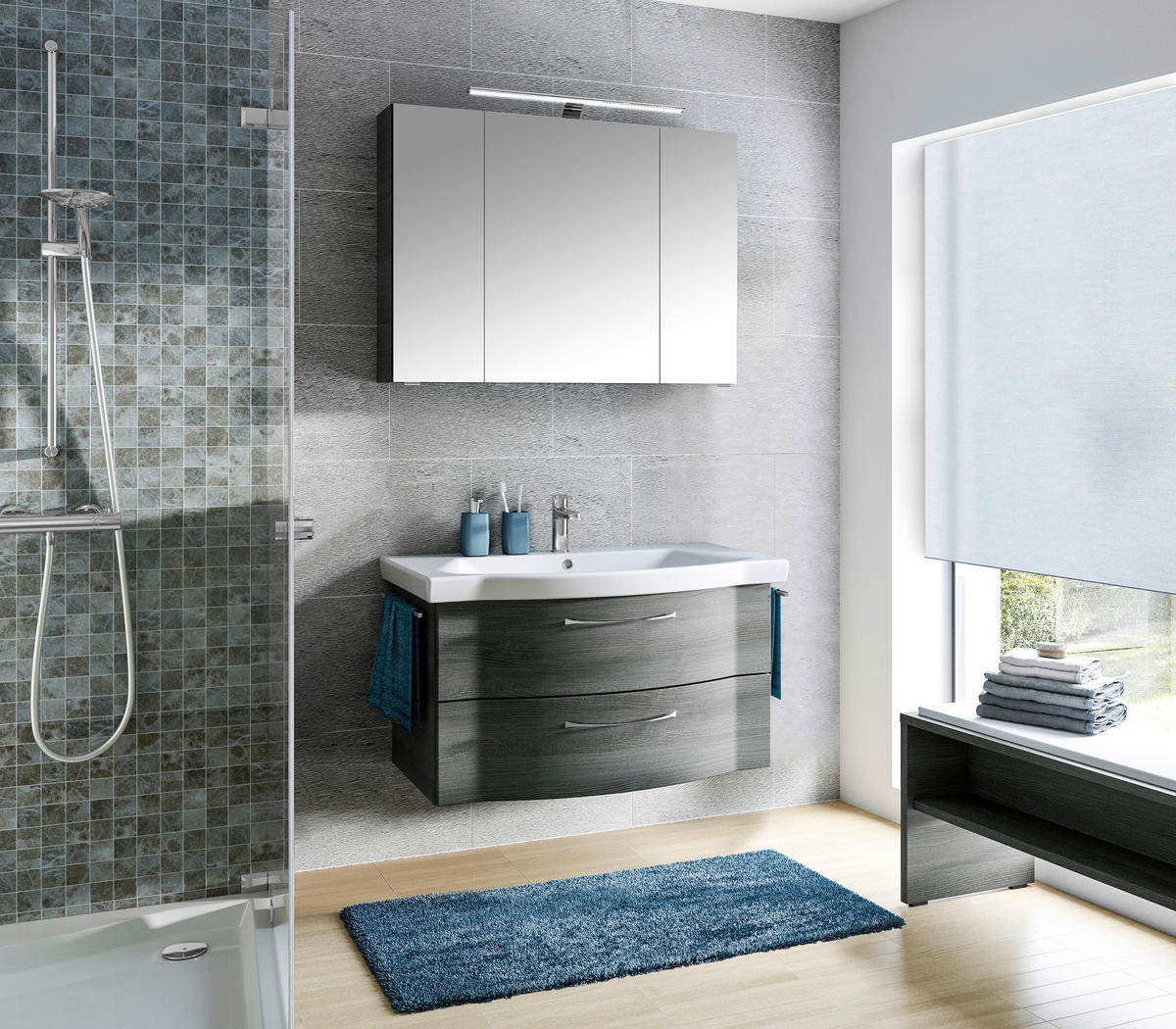 BADEZIMMER 3-teilig  in 98 cm  - Chromfarben/Graphitfarben, KONVENTIONELL, Glas/Keramik (98cm) - Pelipal